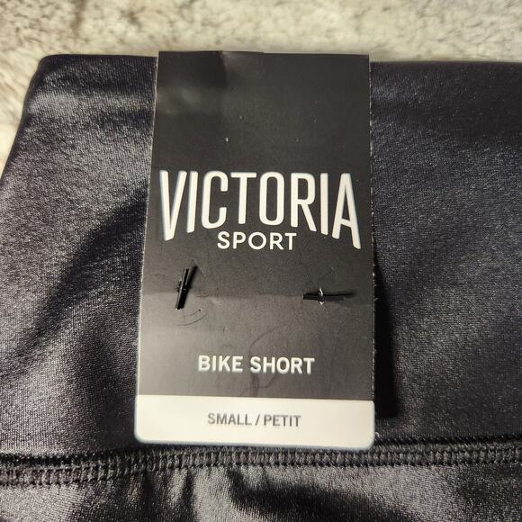 NWT Victoria's Secret Sport Black Shiny Vegan Faux Leather Bike Shorts Size S - Picture 5 of 5